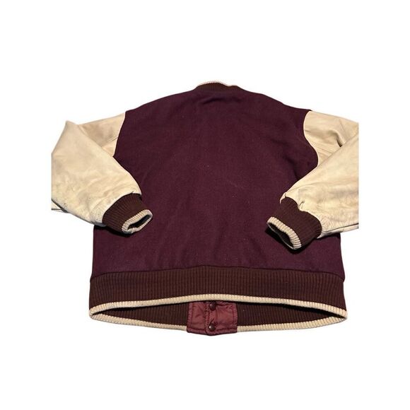 Vintage Dodge Racing Men’s Maroon Cream Varsity Wool Blend Leather Coat Size L - Picture 2 of 10